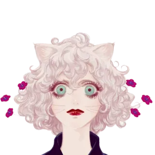 🐱 fille chat, animé, art numérique, fanart, illustration, kawaii, fantaisie telegram sticker