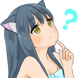 ❓ Anime, Pytanie, Myślenie, Kocie uszy, Zdezorientowany, Kreskówka, Słodki telegram sticker