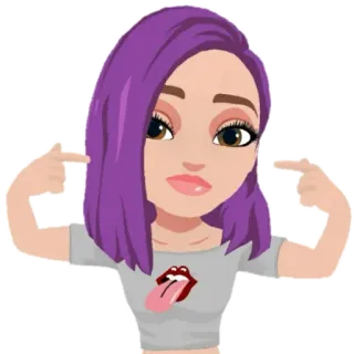 😌 hoạt hình, cô gái, tóc tím, Rolling Stones, lưỡi telegram sticker