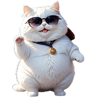 👋 mèo, kính râm, trắng, động vật, thú cưng, hoạt hình, nhãn dán telegram sticker