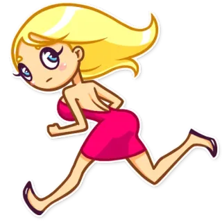 🏃 running, cartoon, woman, blonde, pink dress, girl telegram sticker