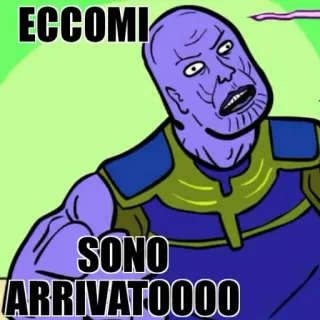 😎 Thanos Avengers ECCOMI
SONO ARRIVATOOOOO Meme, Fumetti, Cattivo, Viola, Thanos, Avengers, Marvel telegram sticker