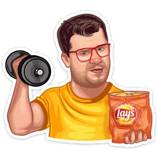 💪 homme, haltère, lays, chips, exercice, nourriture, collation, drôle telegram sticker