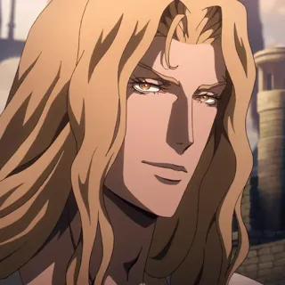 ⚰️ Alucard Castlevania аниме, вампир, блондинка, длинные волосы, замок telegram sticker