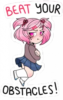 💕 Natsuki Doki Doki Literature Club! BEAT YOUR OBSTACLES! natsuki, doki doki literature club, anime, motywacyjne, słodkie, naklejka telegram sticker