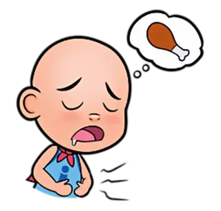 😞 bébé, nourriture, rêve, poulet, faim, dessin animé telegram sticker