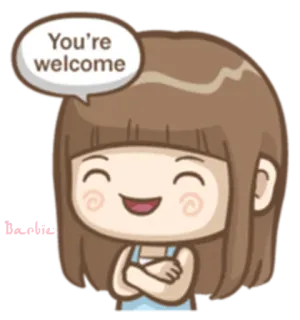 😊 You're welcome hoạt hình, biểu tượng cảm xúc, cô gái, chào mừng, cảm ơn, thân thiện telegram sticker