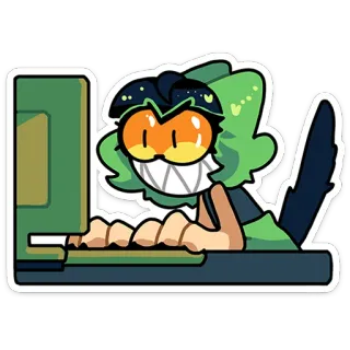 👨 dessin animé, ordinateur, personnage, monstre, dactylographie, art numérique, autocollant telegram sticker