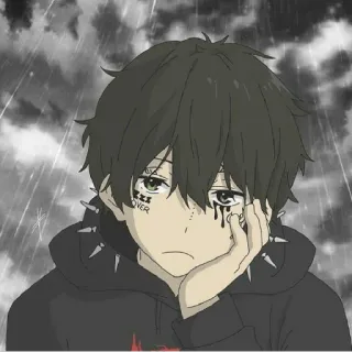 😀 アニメ, 悲しい, 少年, 泣く, 雨 telegram sticker