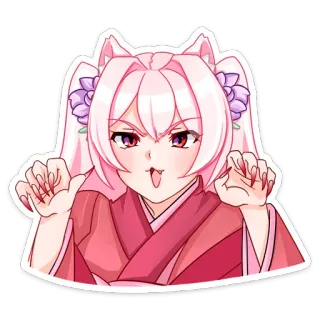 😔 Anime, Manga, Cô gái, Tai mèo, Tóc hồng telegram sticker
