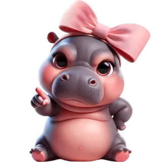 😤 hipopotam, słodki, kreskówka, zwierzę, różowy, kokarda, dziecko telegram sticker