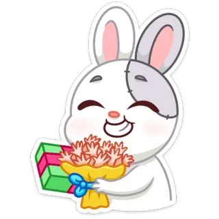 ☺️ thỏ, quà tặng, hoa, dễ thương, động vật, lễ kỷ niệm, hạnh phúc, vui vẻ telegram sticker