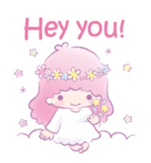📌 Hey you! Kreskówka, Słodkie, Gwiazdy, Różowy, Pozdrowienia, Przyjazny telegram sticker