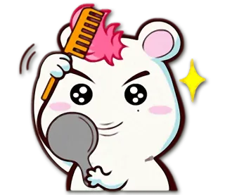 💇 lindo, dibujos animados, animal, oso, peine, pelo, espejo, kawaii whatsapp sticker