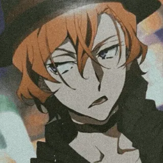 😒 Chuuya Nakahara Bungo Stray Dogs Anime, Charakter, Fanart, Porträt, Hut, Mantel telegram sticker