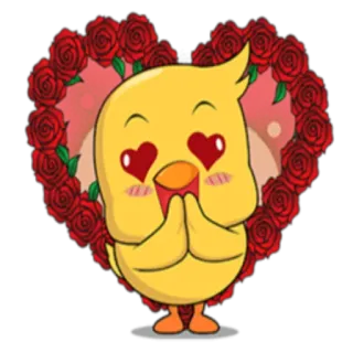 ❤️ lindo, pato, corazón, amor, rosas, San Valentín, dibujos animados whatsapp sticker
