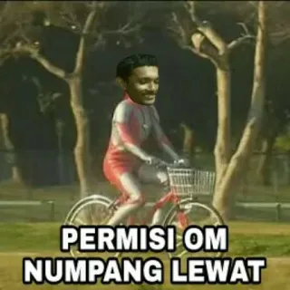 🚲 PERMISI OM NUMPANG LEWAT Fahrrad, Mann, Lustig, Witz, Meme telegram sticker
