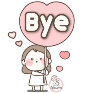 🍭 BYE mignon, dessin animé, fille, adieu, au revoir, autocollant, rose, cœur telegram sticker