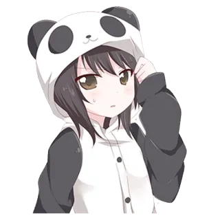 😥 Anime, Panda, Mädchen, Cartoon, Süß, Hoodie, Kigurumi whatsapp sticker