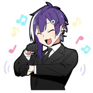 😂 anime, manga, purple hair, suit, happy telegram sticker