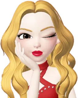😉 desenho animado, menina, feminino, piscando, cabelo loiro, vestido vermelho, avatar telegram sticker