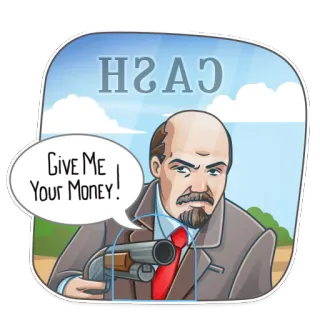 🏦 Vladimir Lenin GIVE ME YOUR MONEY! Lenin, soldi, pistola, comunismo, violenza, politica telegram sticker