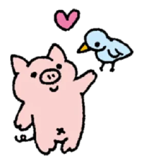 😍 cerdo, pájaro, dibujo animado, lindo, corazón, animal, amistad telegram sticker