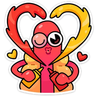 🌶️ Hot dog, Jedzenie, Kreskówka, Słodkie, Serce, Musztarda, Ketchup telegram sticker
