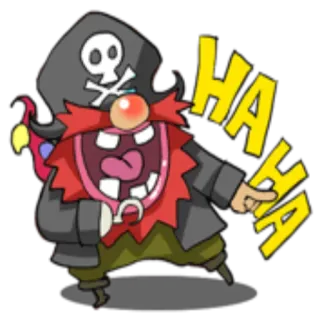 😆 HA HA bajak laut, kartun, tengkorak, tertawa, humor, jenggot merah whatsapp sticker