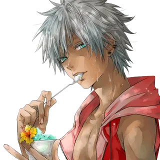 ☺️ Anime, Mangá, Personagem, Masculino, Sorvete, Comendo, Ilustração telegram sticker