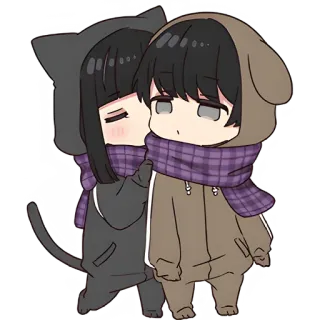😘 аниме, кот, собака, милый, пара telegram sticker