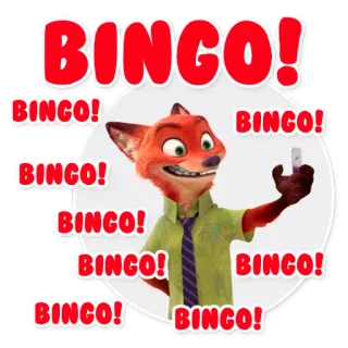 💥 Nick Wilde Zootopia BINGO! BINGO! BINGO! BINGO! BINGO! BINGO! BINGO! BINGO! BINGO! desenho animado, raposa, bingo, filme, animação, Nick Wilde, Zootopia telegram sticker