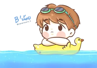🏊 bơi lội, vịt, hoạt hình, dễ thương, hồ bơi, bé trai, kính bơi telegram sticker