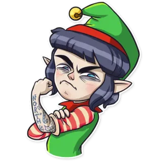💪 NORTH elfo, tatuagem, desenho animado, natal, polo norte, feriado, manga, forte telegram sticker