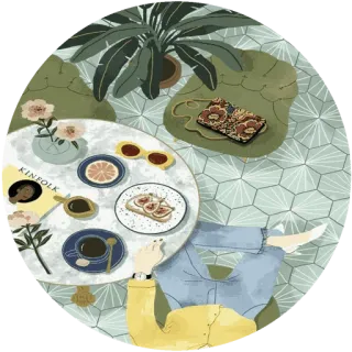 🌸 Kinfolk стол, еда, женщина, журнал, стиль жизни, кофе telegram sticker