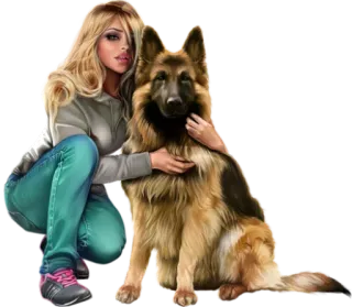 🐩 mujer, perro, pastor alemán, mascota, niña, amistad, animales telegram sticker