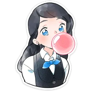 🙂 Anime, Meisje, Kauwgum, Cartoon, Illustratie telegram sticker
