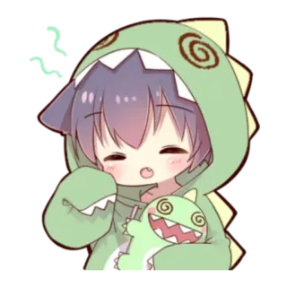 🍓 Anime, Dinossauro, Fofo, Desenho animado, Moletom com capuz, Chibi telegram sticker