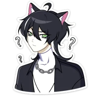 🤨 アニメ, 猫耳, はてなマーク, 可愛い, マンガ, 人, ステッカー telegram sticker