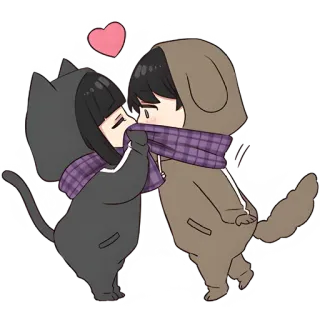 😍 милый, каваий, пара, кот, собака, любовь, аниме telegram sticker
