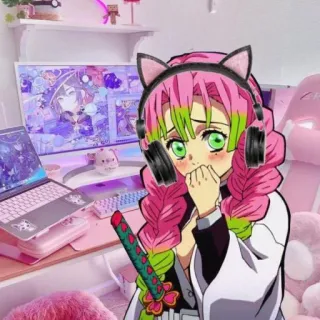 💚 Mitsuri Kanroji Demon Slayer Anime, Demon Slayer, Mitsuri Kanroji, Espada, Katana, Personaje, Rosa, Auriculares telegram sticker