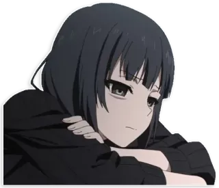 😞 anime, chica, triste, pensativo/pensativa, pelo negro, personaje telegram sticker