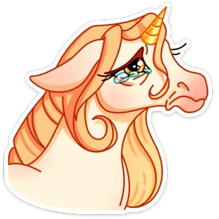 😢 unicorn, menangis, sedih, air mata, fantasi, hewan, stiker, emosional whatsapp sticker