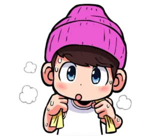 😅 Dibujo animado, Sudor, Agotado, Cansado, Gorro, Emocional telegram sticker