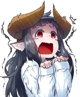 😱 anime girl, demon, crying, horns, monster girl, anime style, emotions telegram sticker