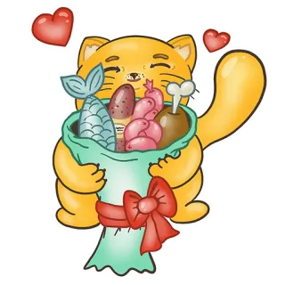 💐 cat, food, fish, meat, love, cute, hearts whatsapp sticker