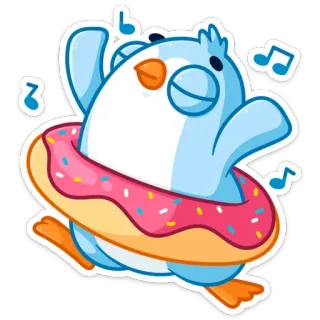 💃 pingouin, donut, mignon, dessin animé, oiseau, nage, musique whatsapp sticker