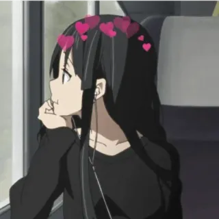 😊 Anime Mädchen, Herz Krone, lange Haare, Kopfhörer, Cartoon telegram sticker
