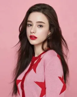 ❤️ wanita, potret, model, berambut cokelat, merah muda, sweter, lipstik merah whatsapp sticker