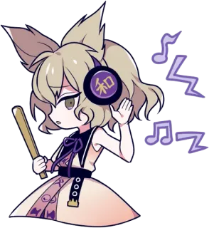 🙉 和 anime, music, headphones, fox girl, chibi, kawaii, character telegram sticker
